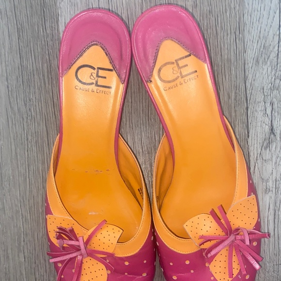 Pink & Orange Bow Accent Women’s Kitten Heels - Playful & Comfy - Picture 2 of 6